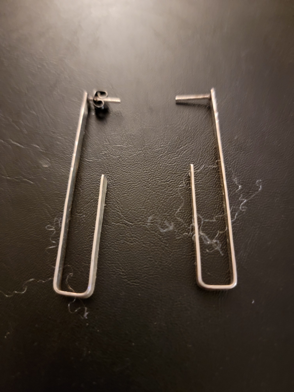 Hand Crafted Silver Open Rectangle Drop Earrings Contemporary
